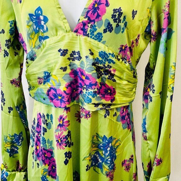 NWT ASOS Design Satin Floral Midi Tea Dress Size 4 Button Front Fluted Sleeves - Picture 2 of 14